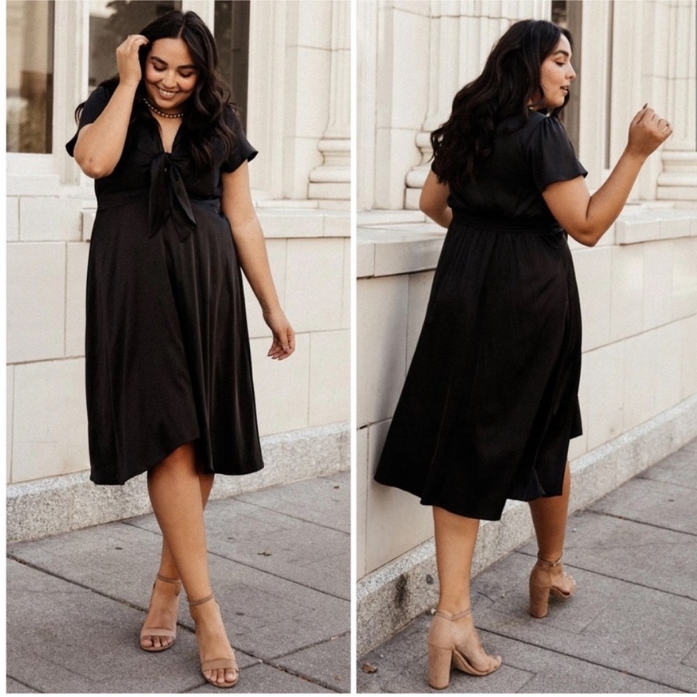 Baltic Born Black Poppy Satin Midi Dress Size XL